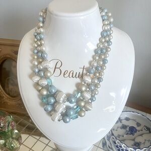 Vintage 3-Tier Blue Beaded Necklace
